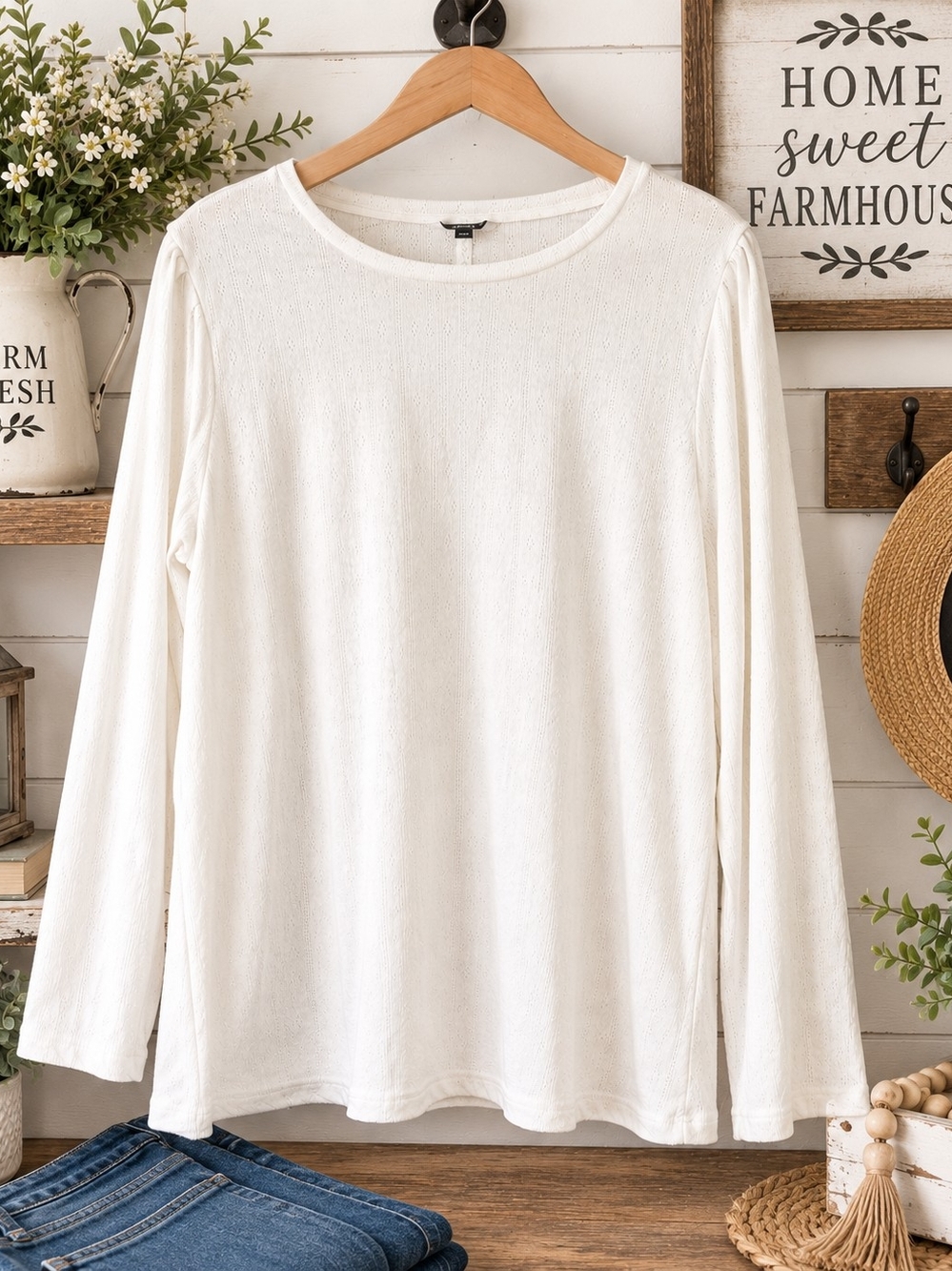 Well Worn Ivory Textured Long Sleeve Top – Farmhouse Casual